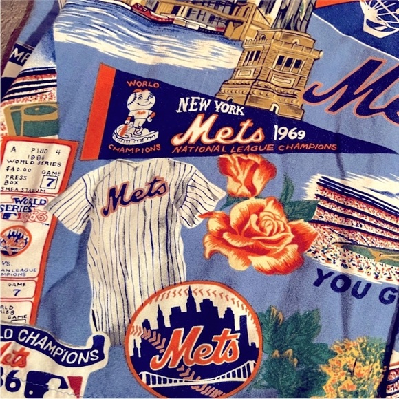 VINTAGE Reyn Spooner New York Mets Shirt Mens XL Blue Hawaiian USA AOP - Picture 11 of 15